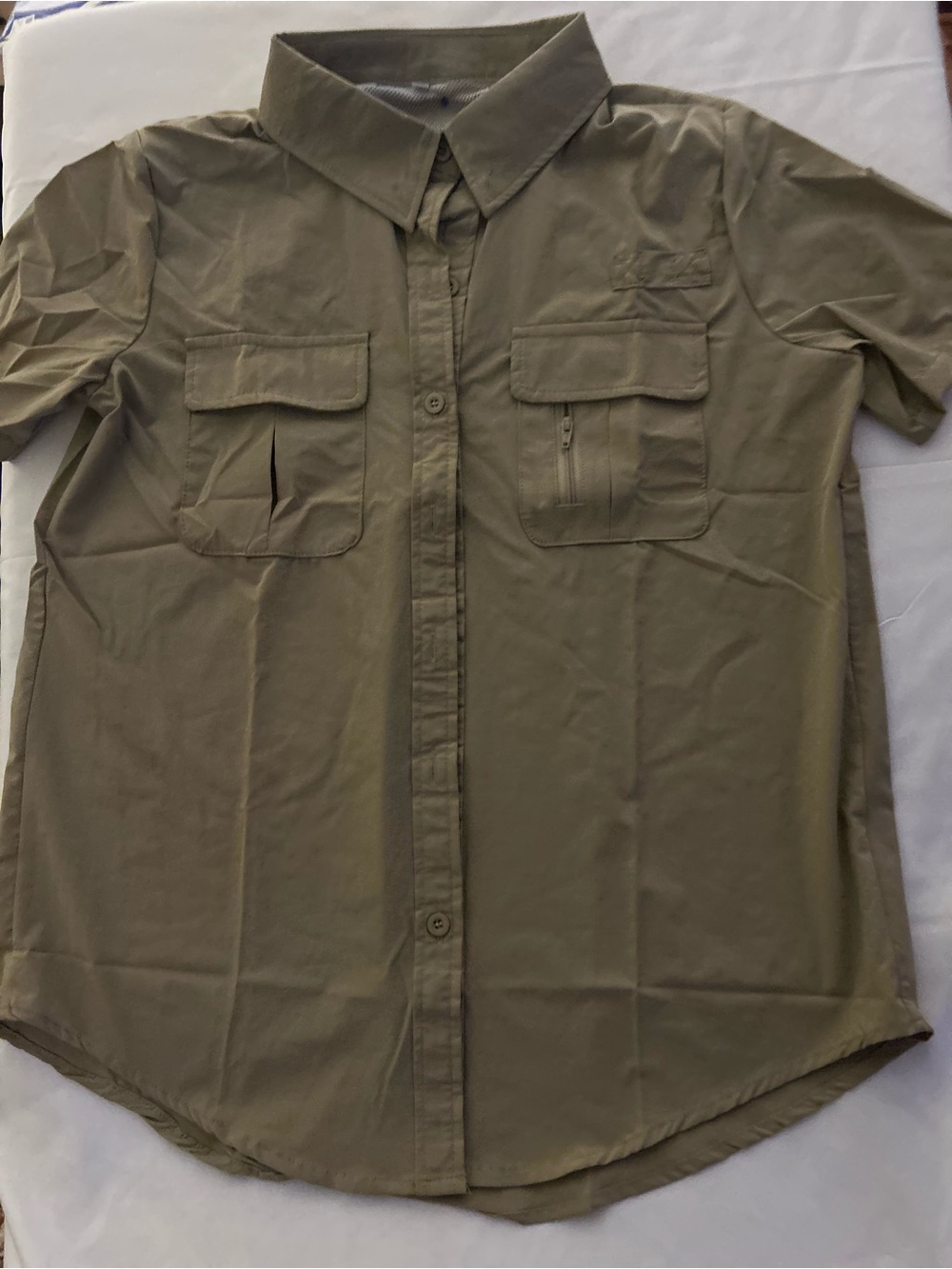 Men's Casual Button-Down Shirt in Khaki with Point Collar. cooling shirt.